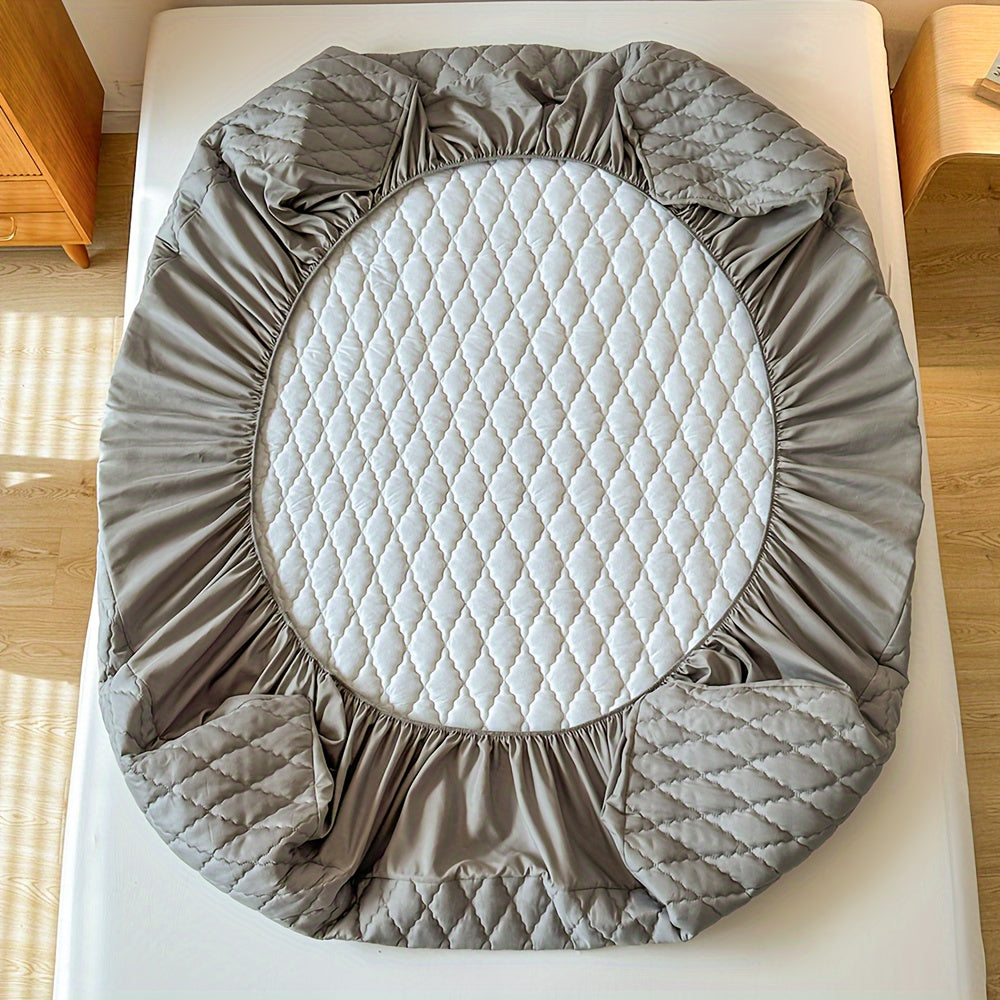 Waterproof Quilted Fitted Bed Sheet Protector for Single or Double Bed Gray White 1 Piece