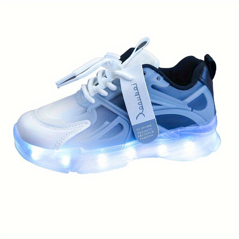 Rechargeable LED Sneakers for Boys with Shock-Absorbing Non-Slip Sole for Running and Training