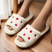 Heart-Shaped Plush Slippers for Women All-Season Non-Slip Soft Sole Bedroom Valentine's Day