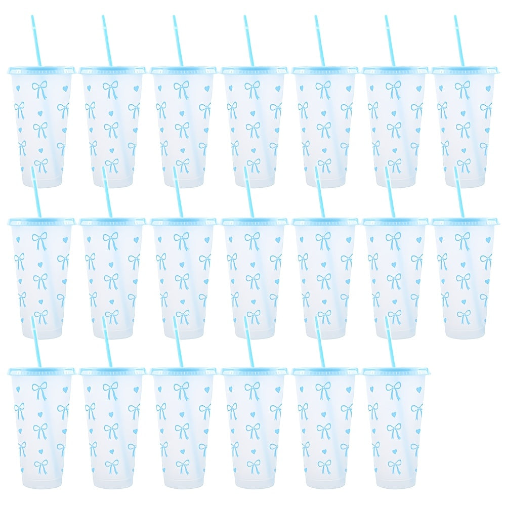 Reusable Plastic Water Cups with Lids and Straws Heart and Bow Print Leak-Proof and Reusable
