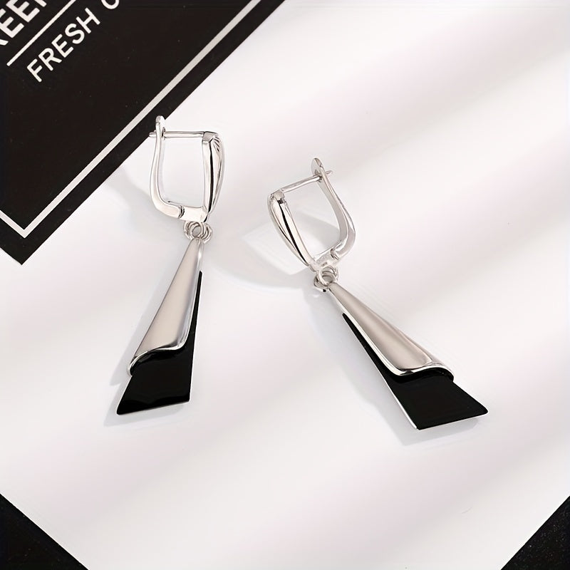 Sterling Silver Bicolor Triangle Tassel Earrings for Women May Birthstone Trendy Jewelry