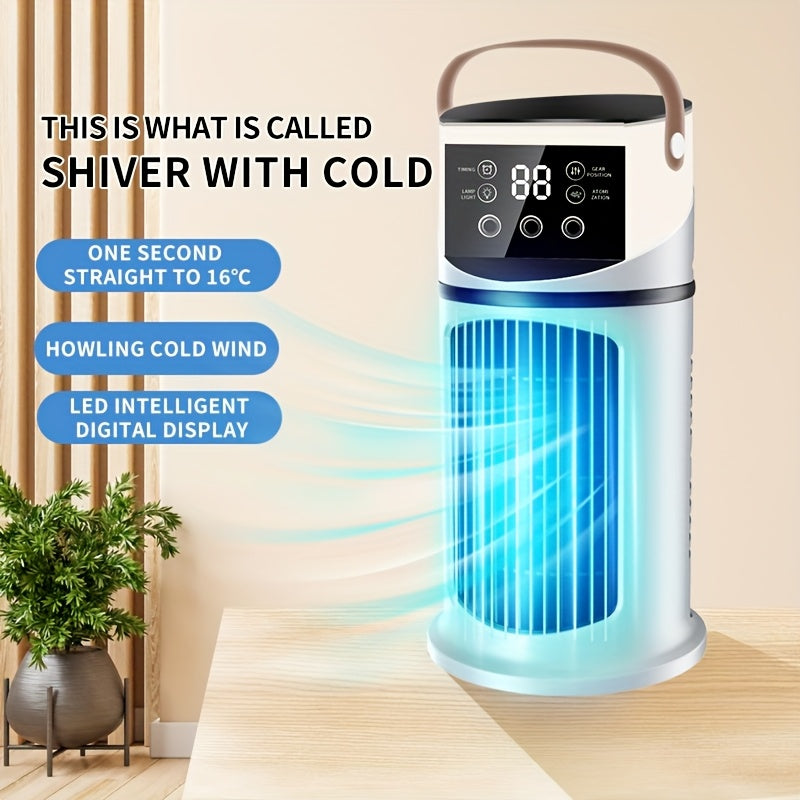 Portable USB Air Conditioner Humidifier Fan with Water Tank Colorful Lights and 9-Speed Settings