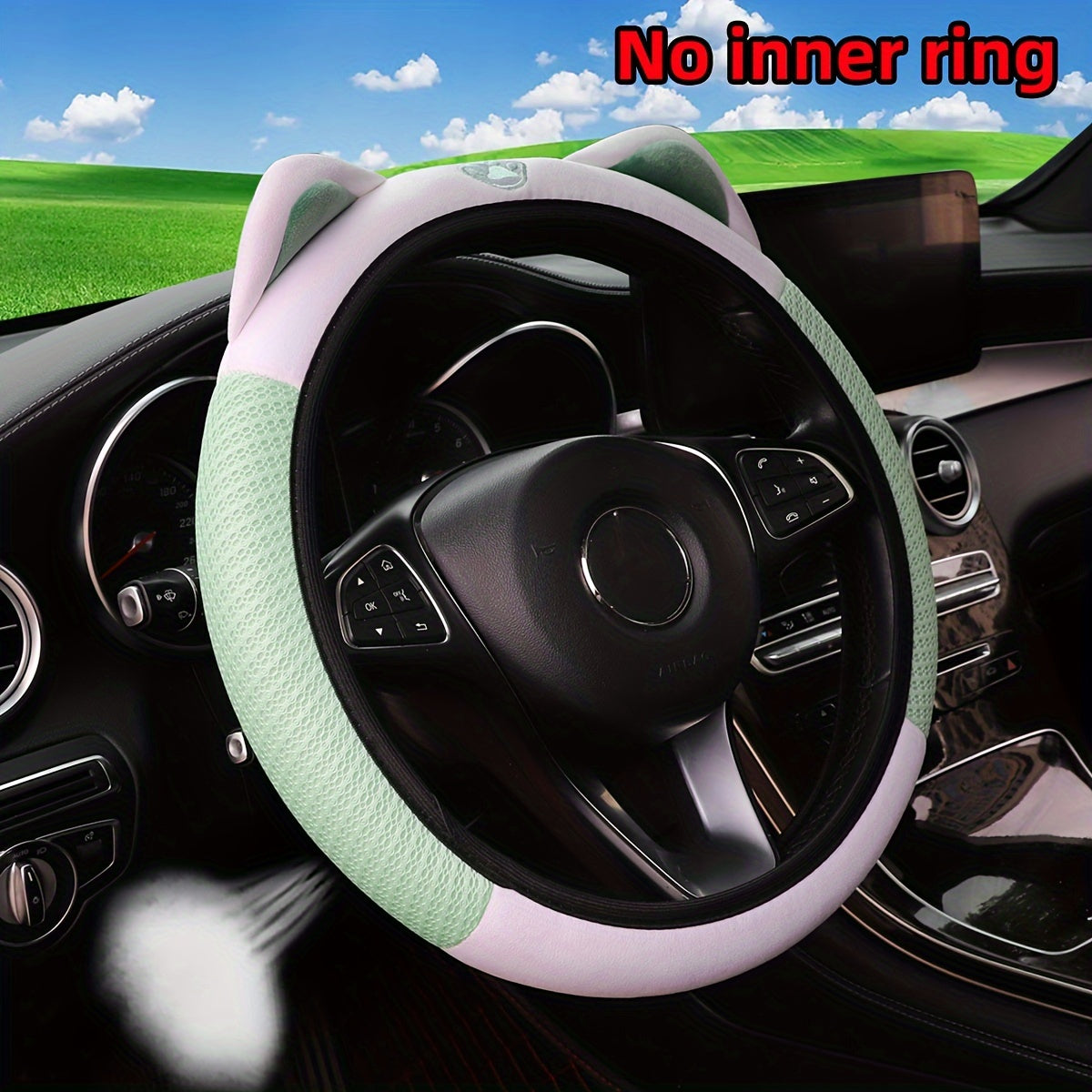 Cute Pink White Cat Steering Wheel Cover Breathable Mesh Stretchable Car Accessory