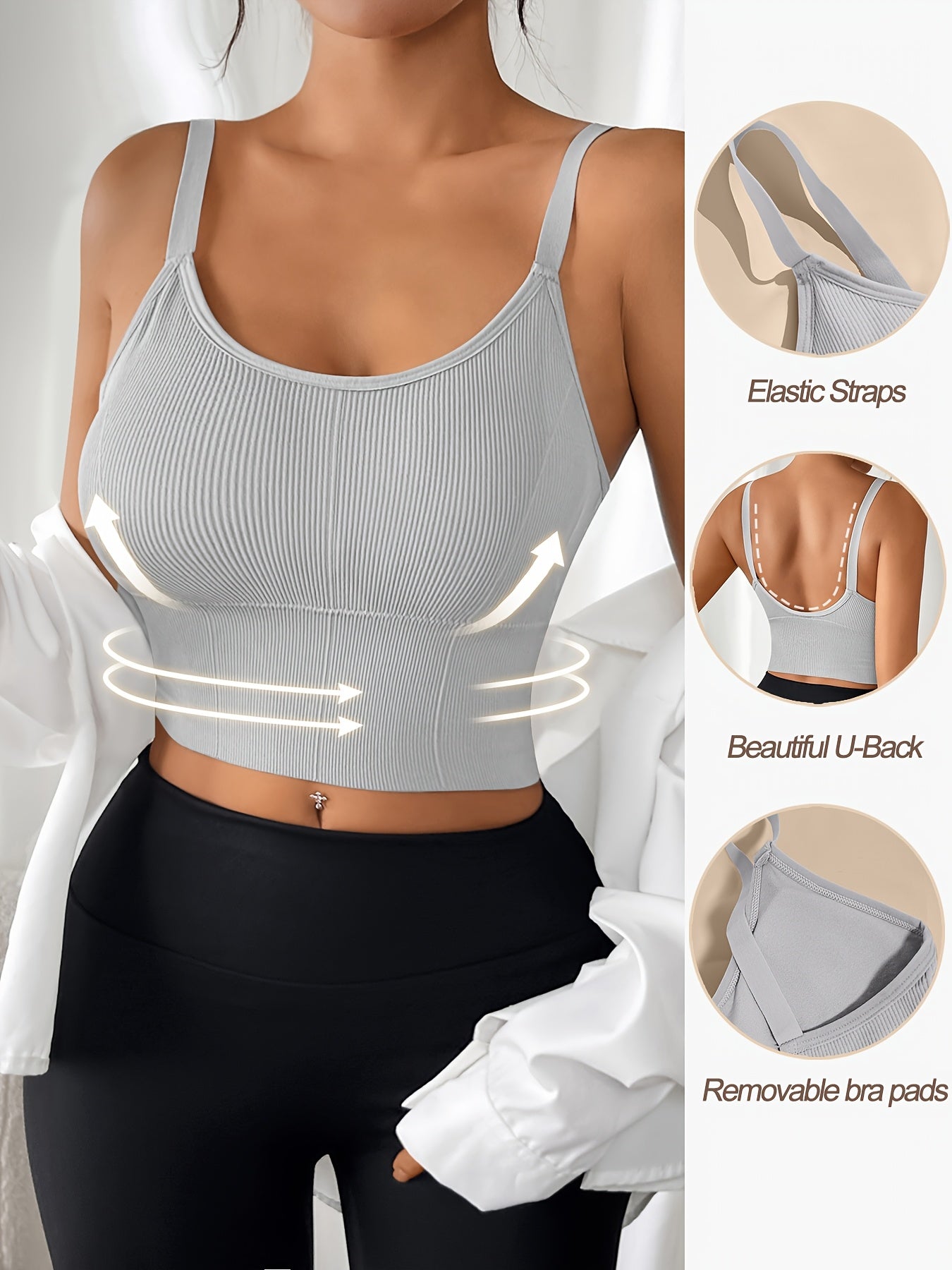 Plus Size Sports Bra and Tank Top Set for Yoga and Running Solid Ribbed