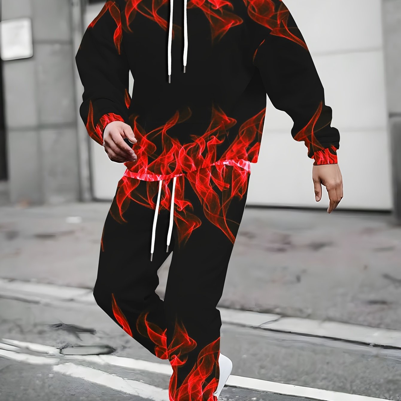 Men's Plus Size Hoodie Set All-Over Print Knit Polyester Casual Sports Loungewear