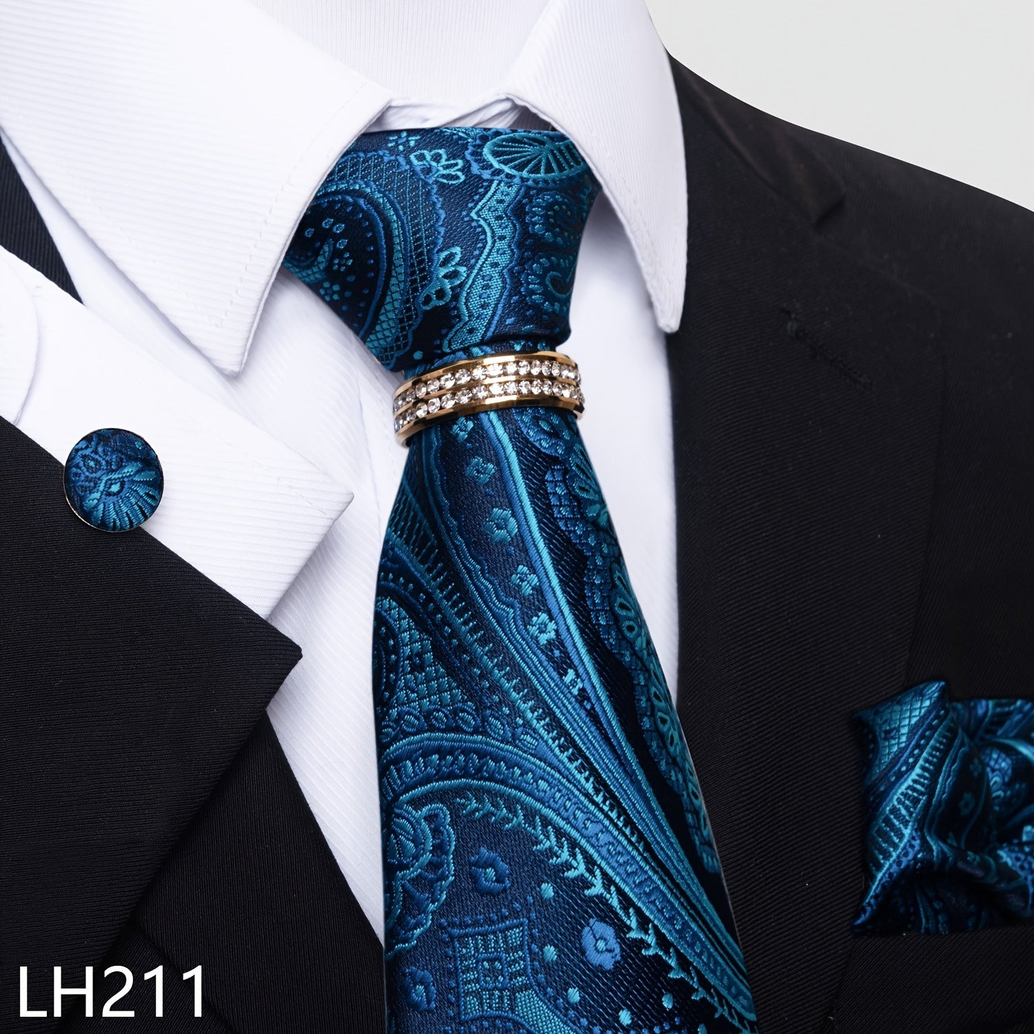 Erkaklar uchun rasmiy ish va to'y kiyimlari to'plami, chiziqli gul naqshli galstuk, cho'ntak sharlari, manşetli kalitlar va uzuk bilan