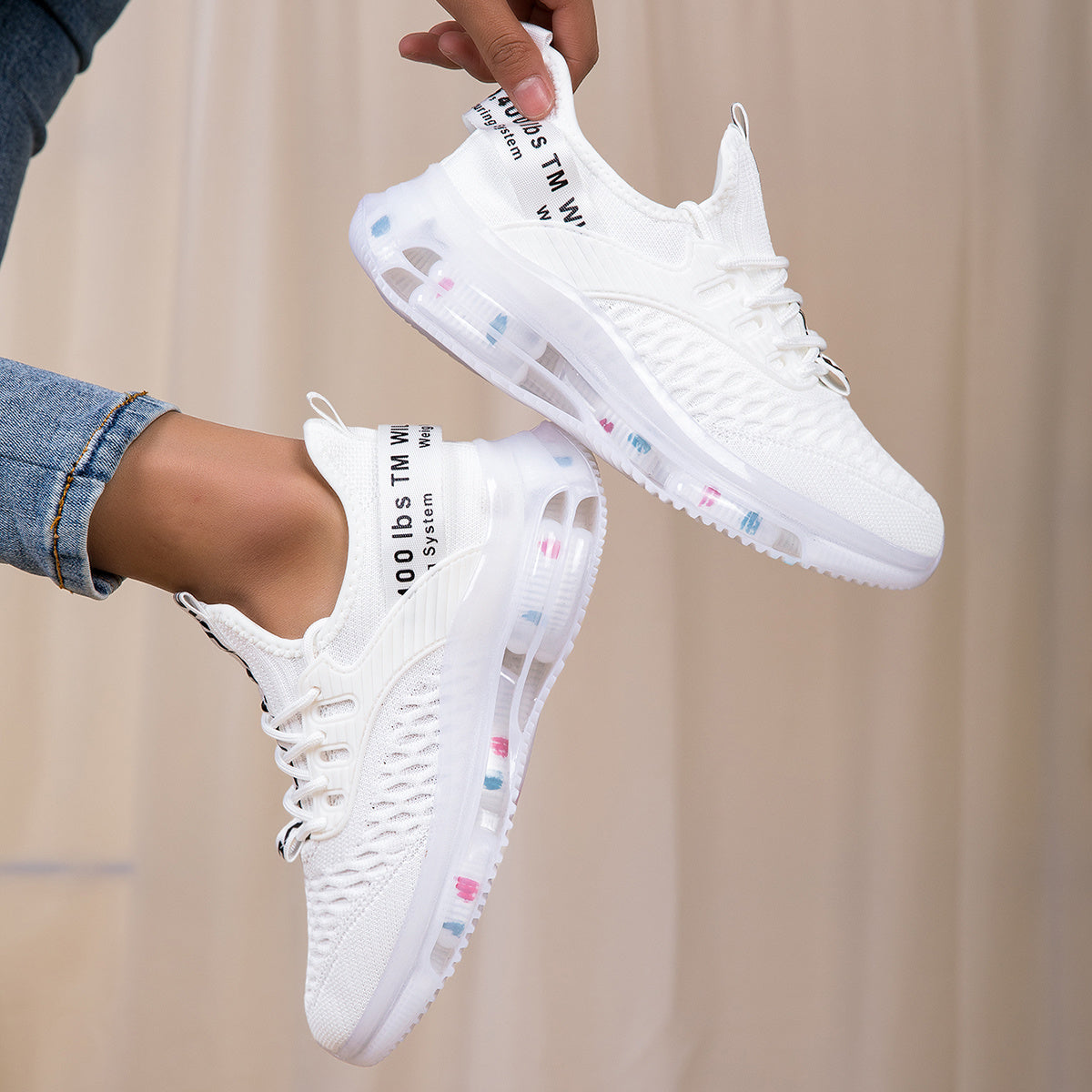Women's White Breathable Low-Top Casual Sneakers for Walking and Outdoor Sports