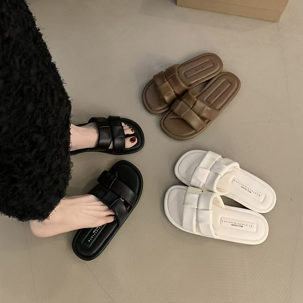 Women's Silver Woven Flat Sandals for Summer Beach Outdoor Outfit