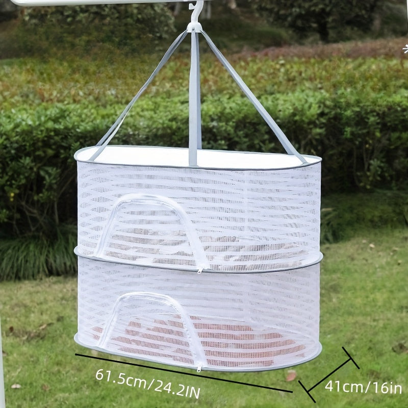 Foldable Drying Rack with Zipper, 1-3 Layers, Non-Toxic Polyester Mesh for Fish and Herbs