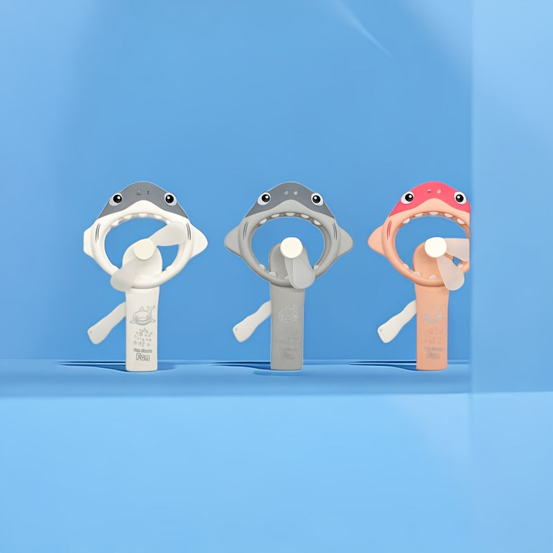 Cute Shark Handheld Fan Portable Mini Manual No Battery Required Pink Gray White Travel Party Gift