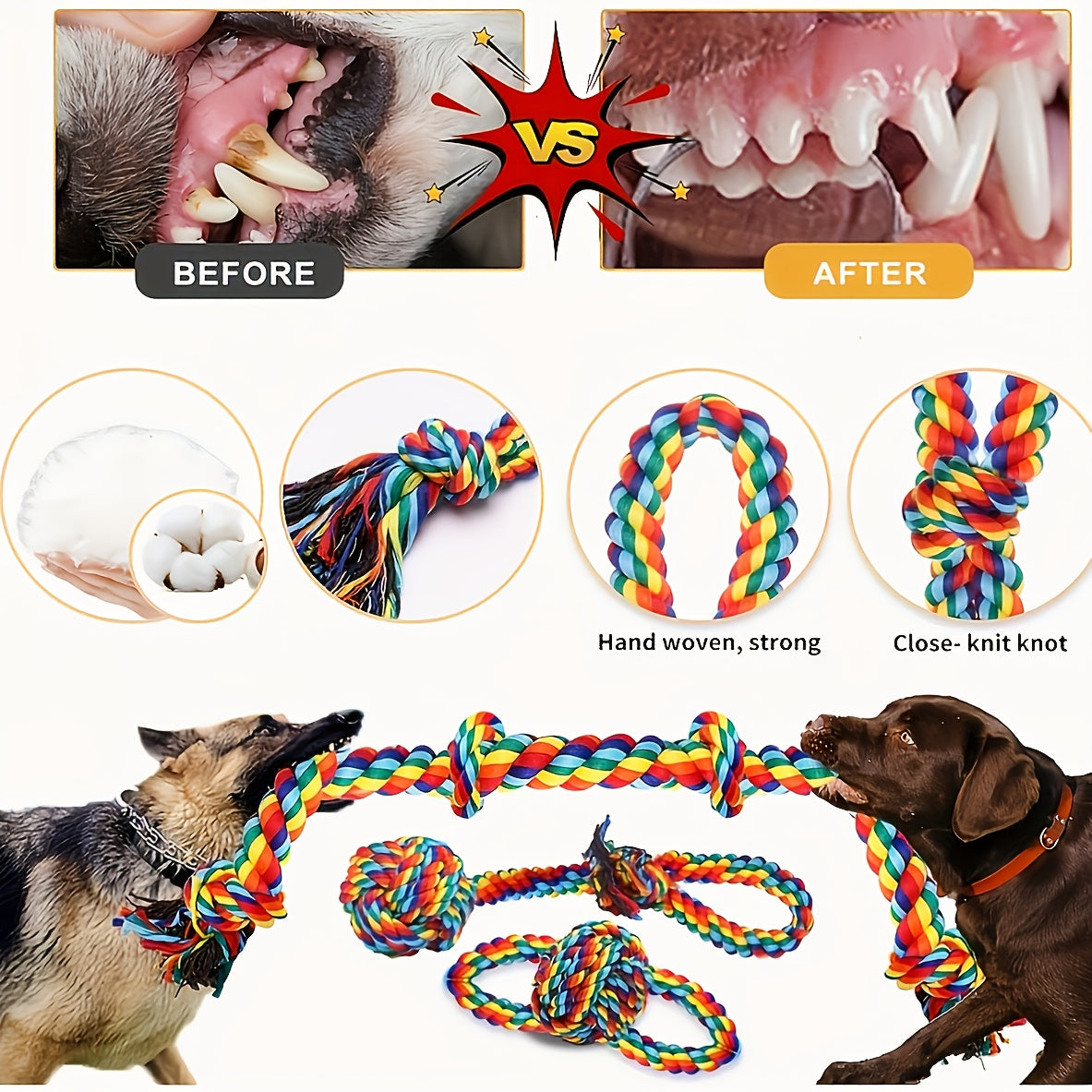 6-Pack Cotton Blend Dog Rope Toys for Medium to Large Breeds Teething Tug