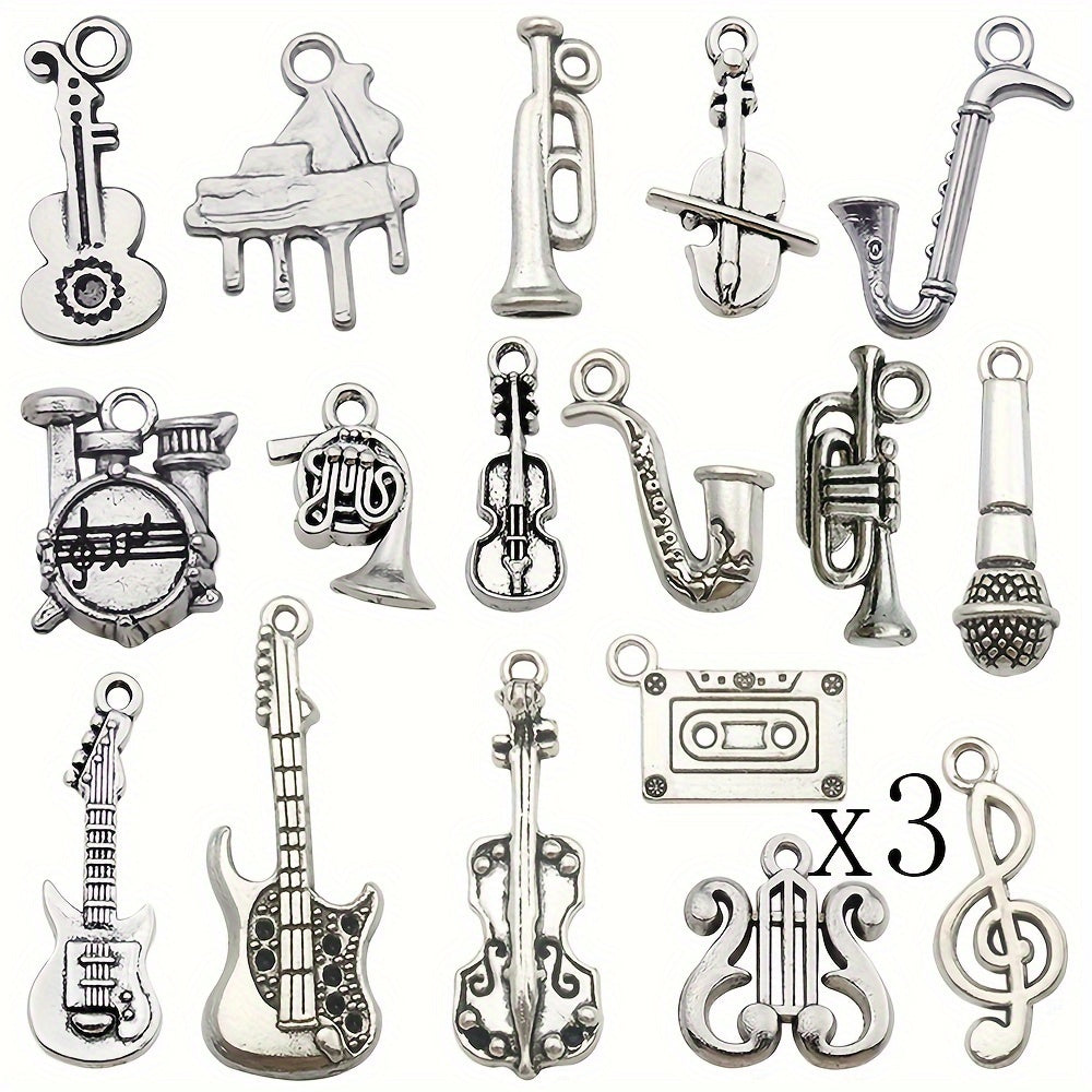 50 Pieces Antique Silver Music Instrument Pendants for Jewelry Making