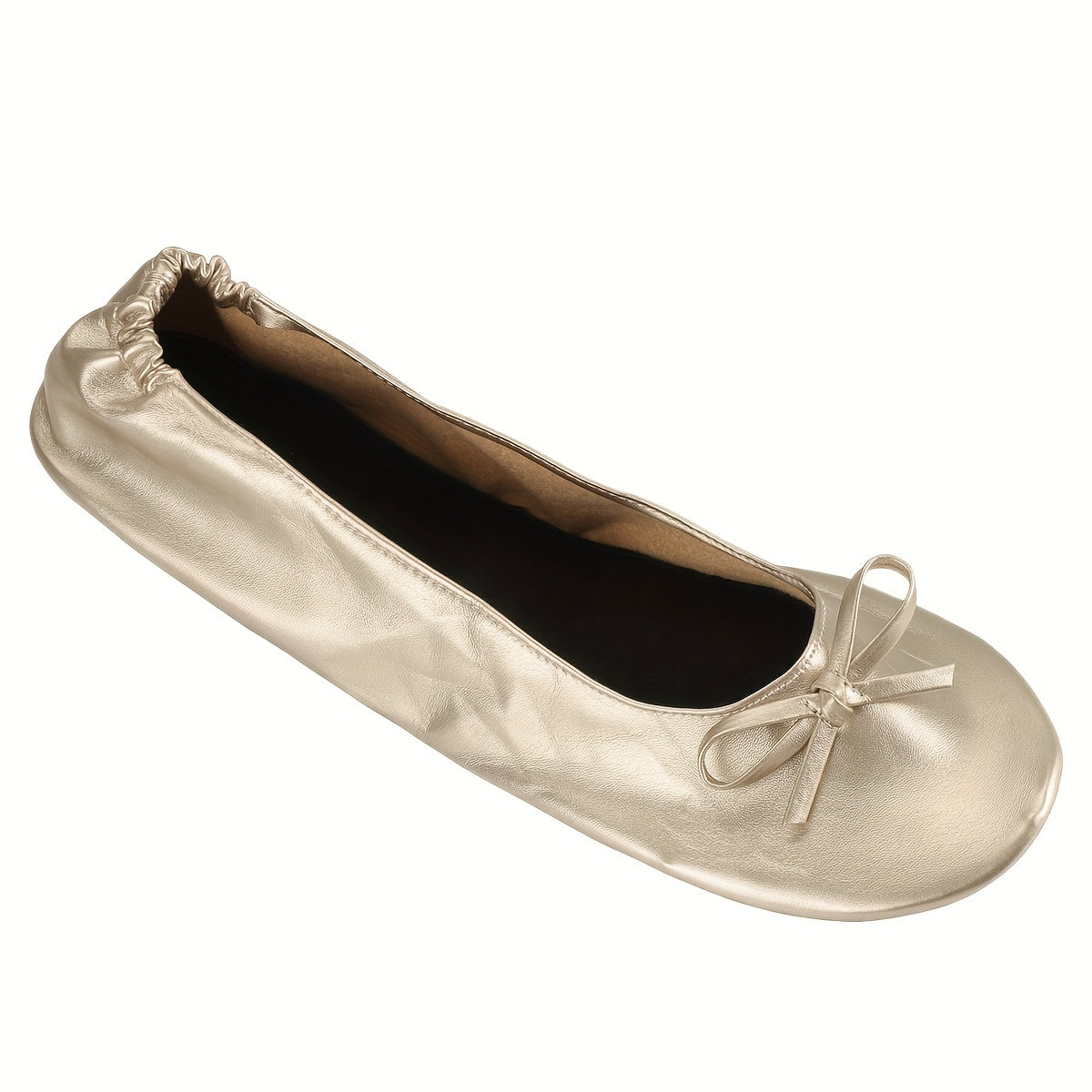 Women's Ballet Flats Foldable Travel Shoes with Removable Pouch Black