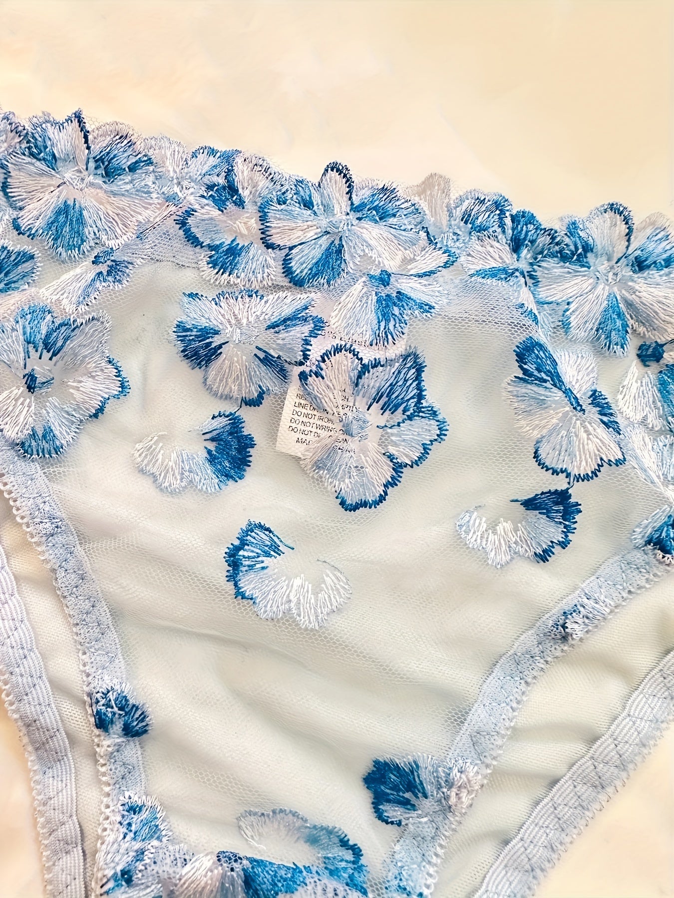 Women's Floral Embroidered Mesh Lingerie Set with Unlined Bra and Panties