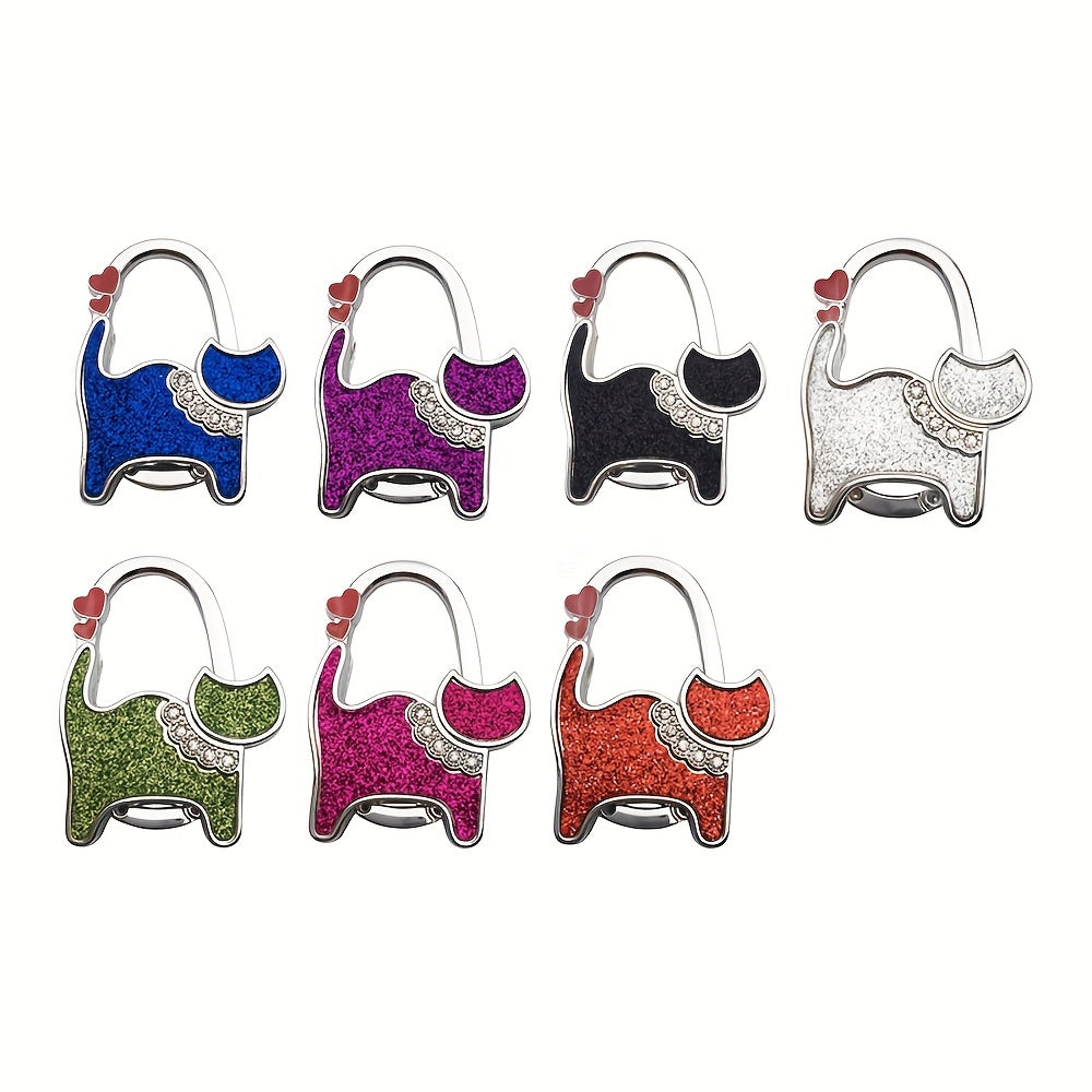 Bolso de mujer con diseño de gato de purpurina, mesa interior plegable y gancho