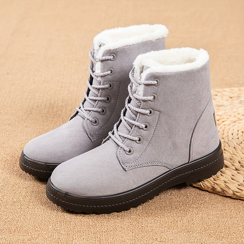 Women Winter Ankle Boots Black Slip-Resistant Flat Lace-Up Footwear