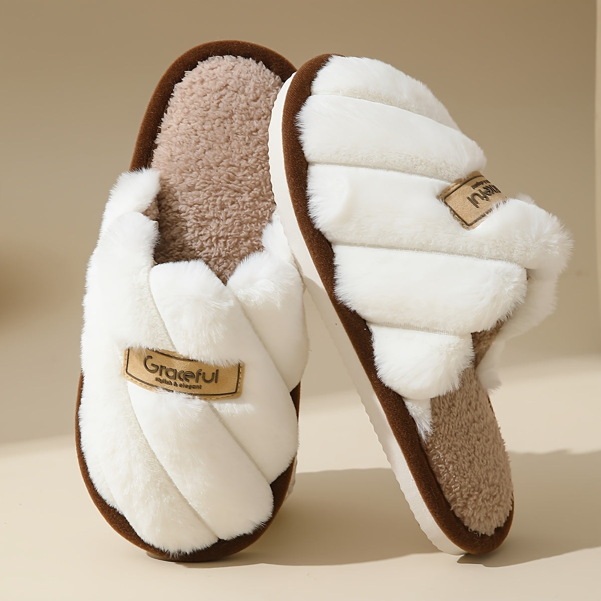 Women's Faux Fur-Lined Slip-On Slippers with TPR Sole for Indoor Outdoor Use