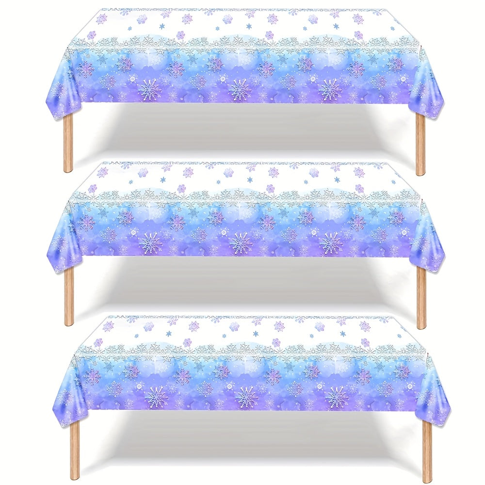 Snowflake Winter Wonderland Plastic Tablecloth for Girls Birthday Parties Water-Resistant Durable
