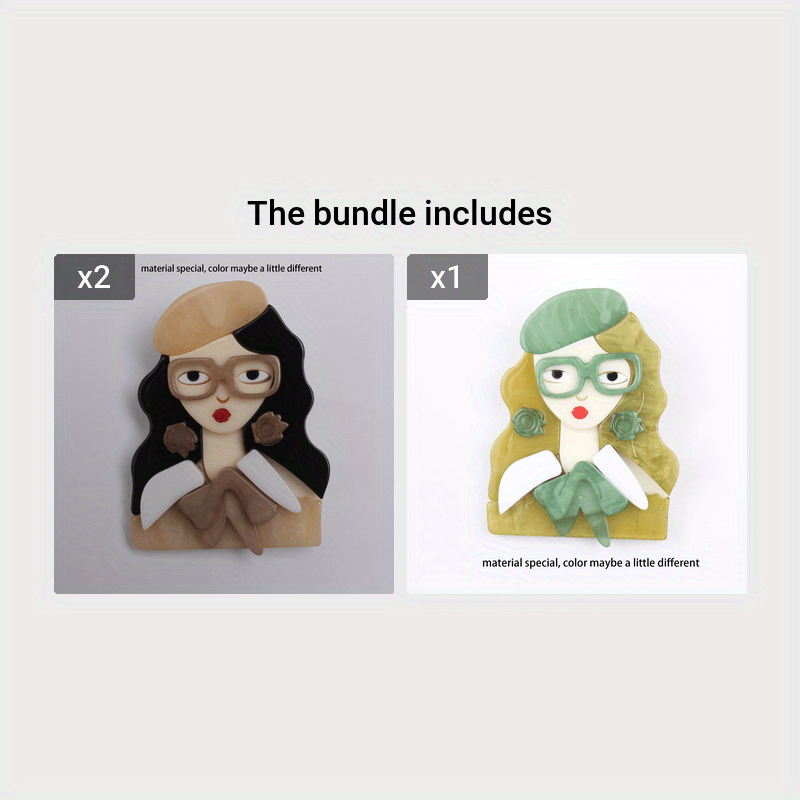 Broche de chica acrílica con gafas, joyería original y elegante para vestidos, suéteres y abrigos