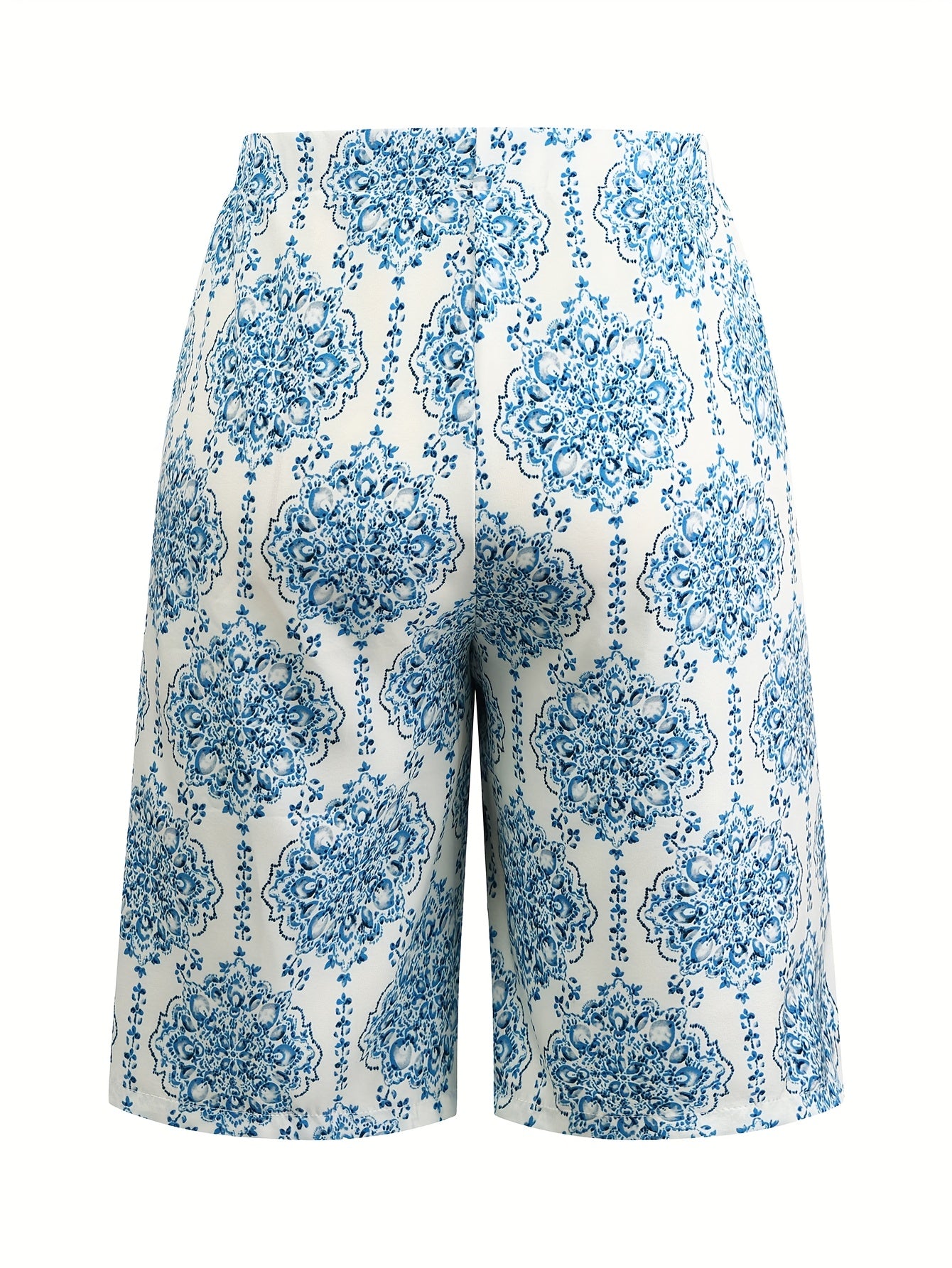 Брюки пляжные женские из льна с цветочным принтом plus size — регулируемый пояс, дышащая одежда для отпуска