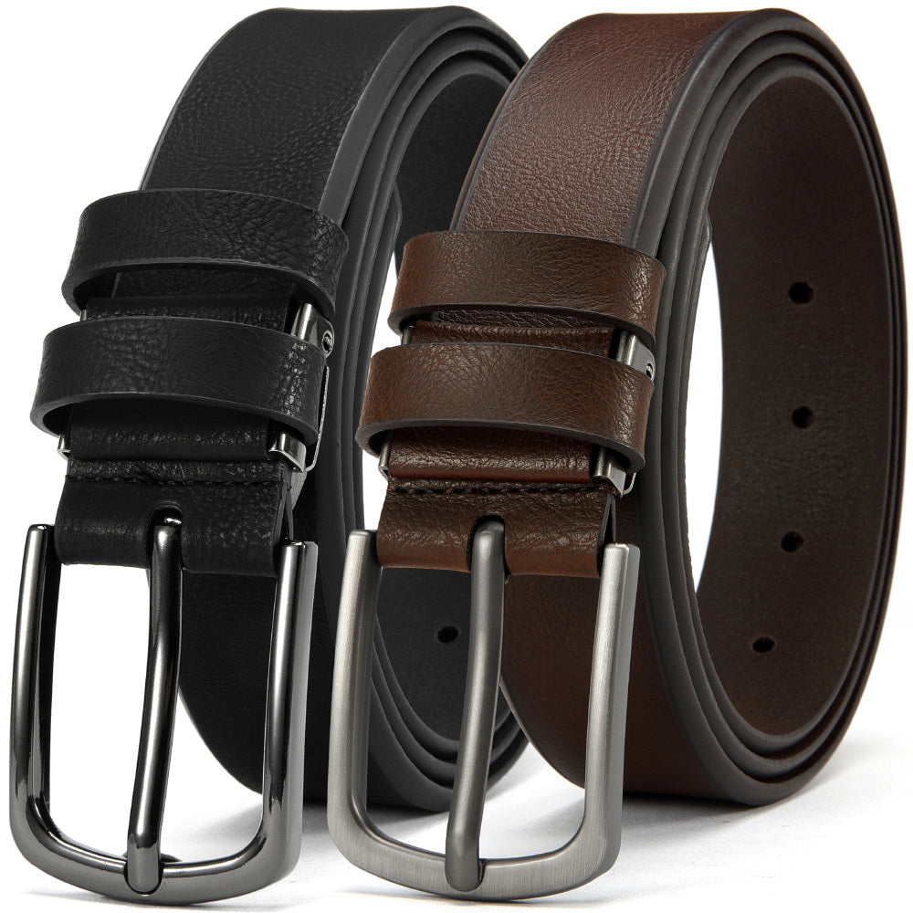 Men's Genuine Leather Belts Adjustable 3.17cm Width Square Buckle for Jeans Dress Pants Black Brown Set