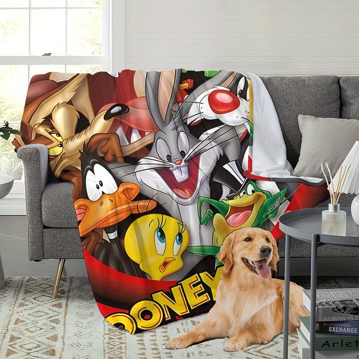 Looney Tunes Cartoon Characters Polyester Knitted Blanket Lightweight Throw for Bed Couch Travel