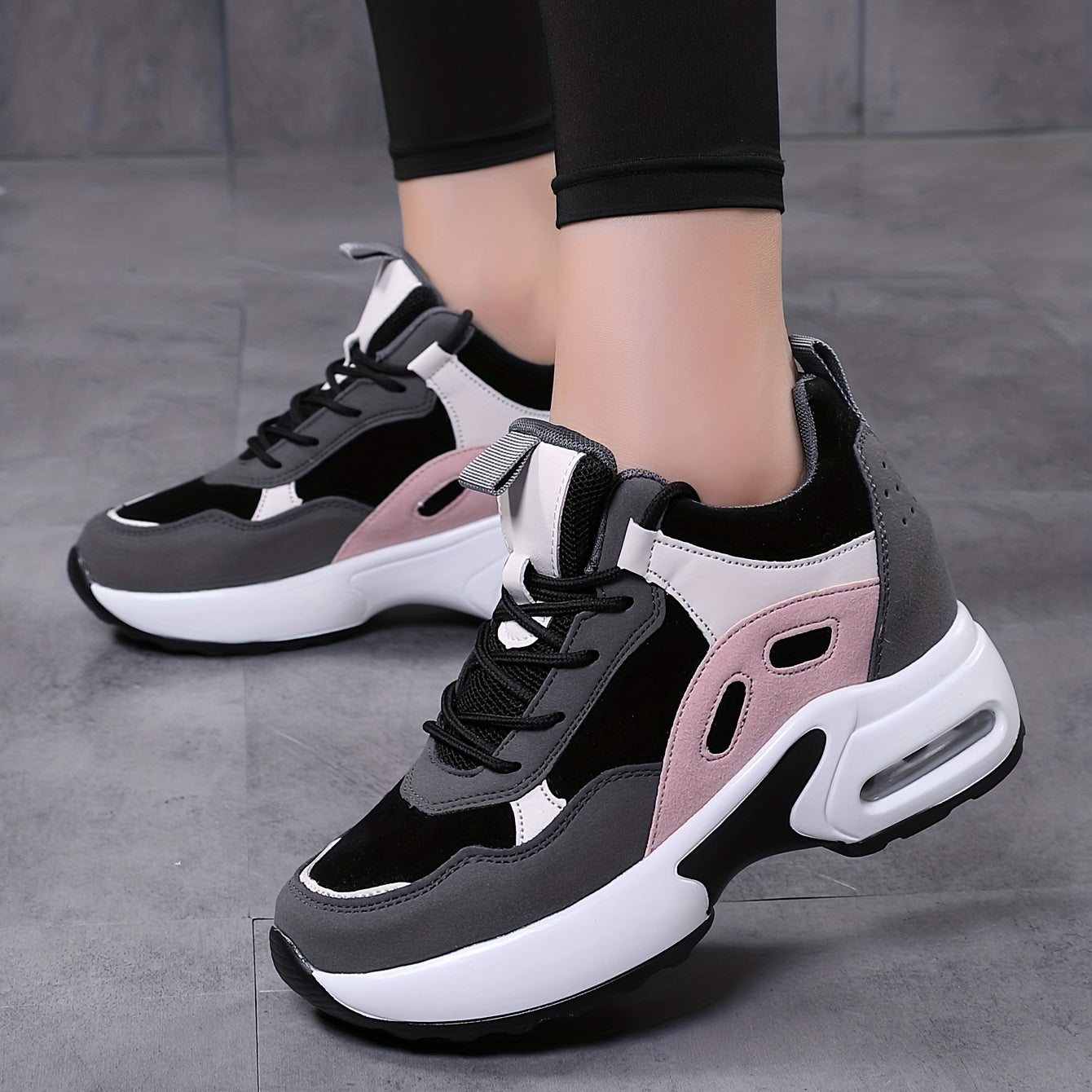 Zapatillas de plataforma con bloques de color para mujer, con cordones y amortiguación de aire
