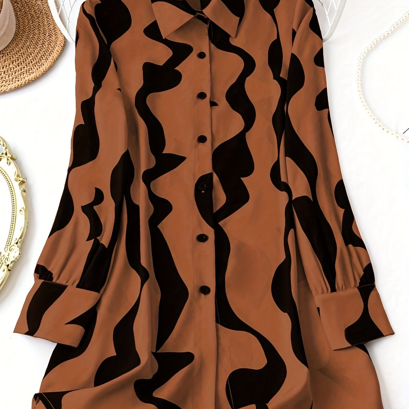 Women's Floral Print Long Sleeve Shirt Casual Woven Polyester Spring Fall Button-Up Collar