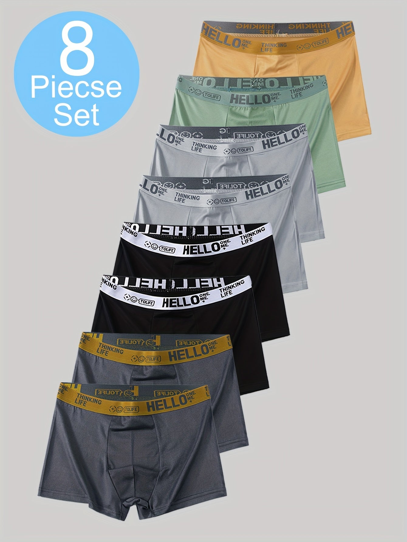 8 dona erkaklar uchun bokserlar, nafas oladigan polyester spandex, bir rangli sport trunks