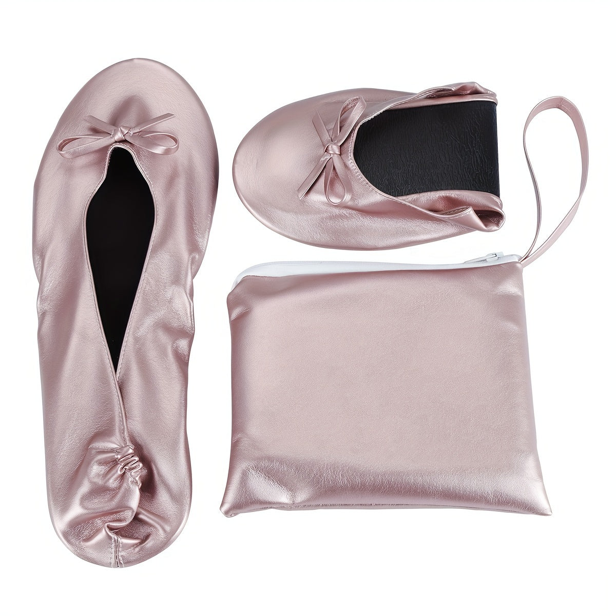 Women's Gold Ballet Flats with Sequin Bow Slip-On Dress Shoes