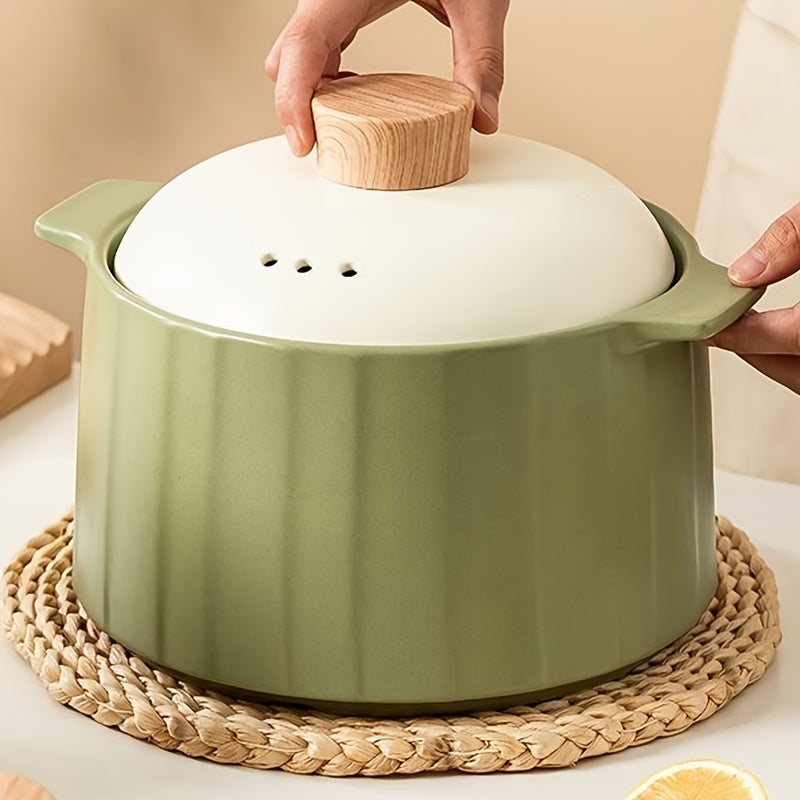 Large 2.8L Green Ceramic Casserole with Handle Non-Stick Cooking Pot