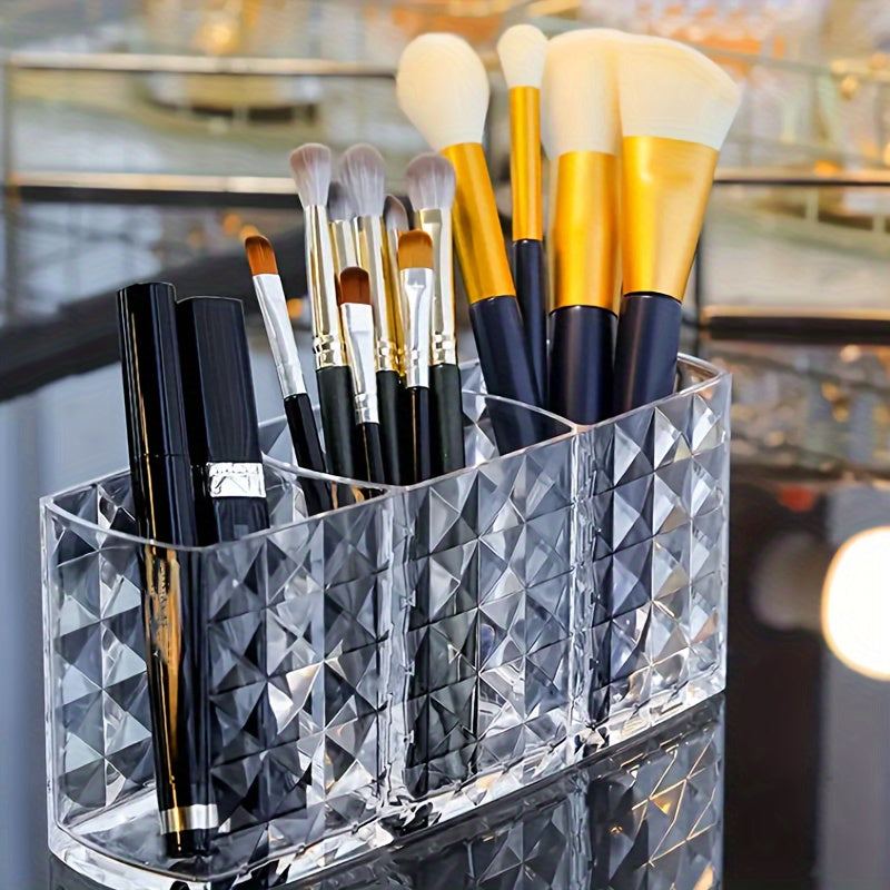 3-Slot Clear Plastic Makeup Organizer for Brushes and Eyebrow Pencils