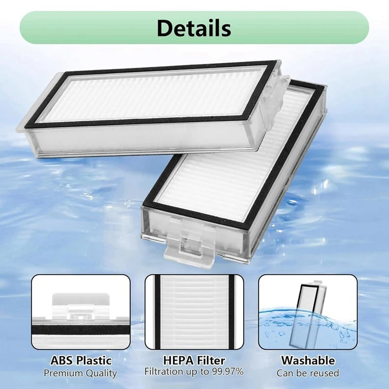 Qora ramkali mustahkam oq, Roborock Q7, Q7+, Q7 Max, Q7 Max+, Q5 Pro, Q5 Pro+, Q8 Max, Q8 Max+ robot tozalagichlari bilan mos keladigan 4 ta yuqori samarali yuviladigan HEPA filtrlar - Uy tozalash uchun mukammal