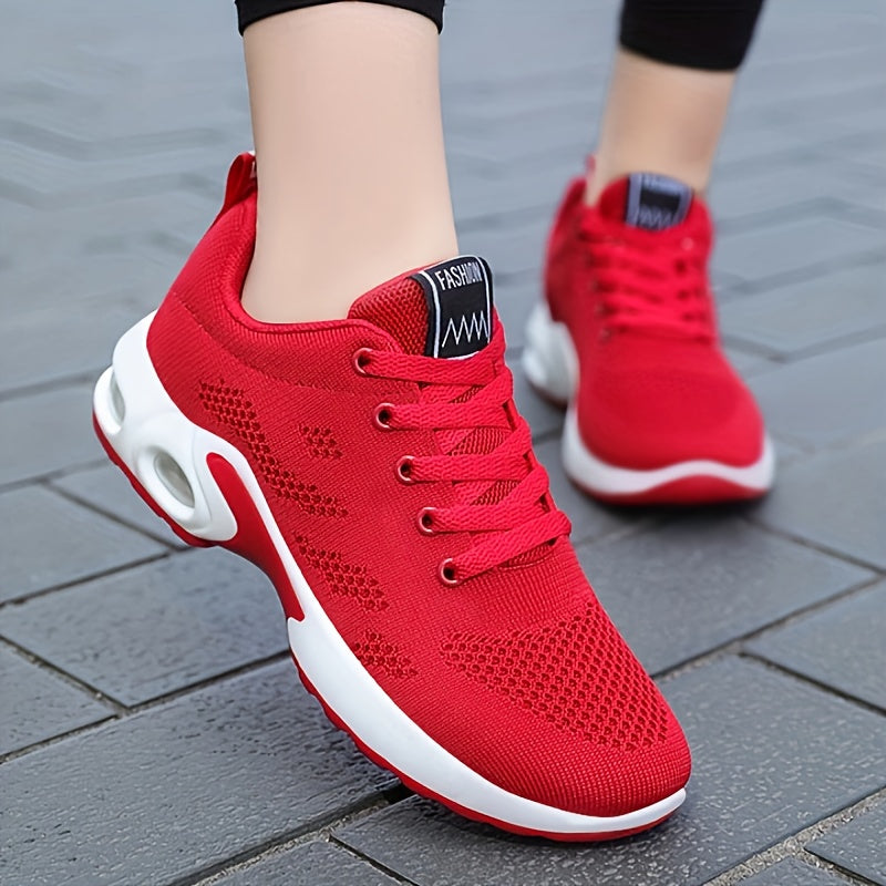 Women's Breathable Knit Running Shoes Air Cushion Lightweight Anti-Slip White