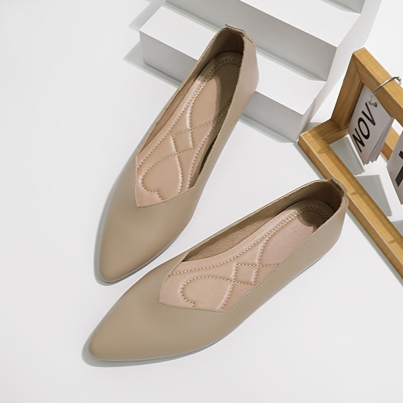 Women's Pointed Toe Ballet Flats Solid Color Slip-On Shoes Lightweight Comfort