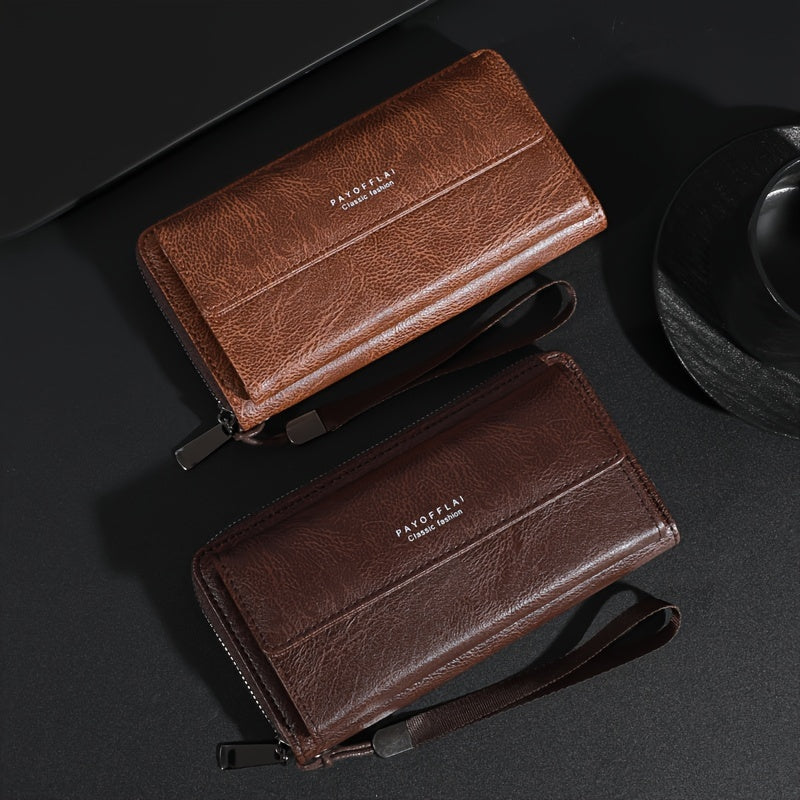 Men's Business Wallet Faux Leather Brown Slim Card Holder with Coin Pocket