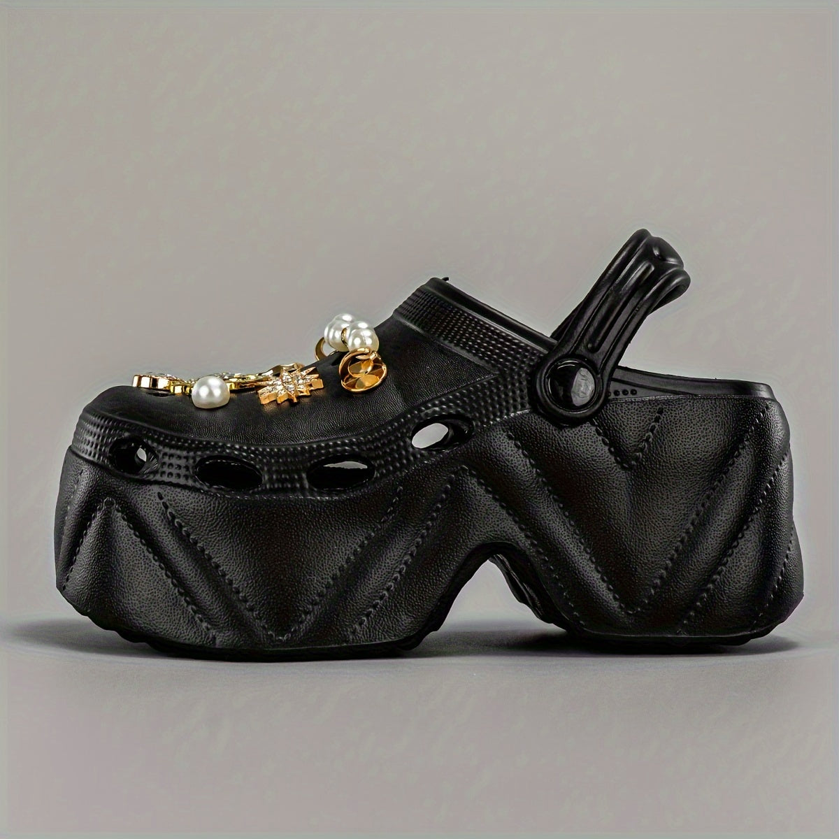 Women Glitter Embellished Mules Clogs Pearls Butterflies EVA Platform Heels