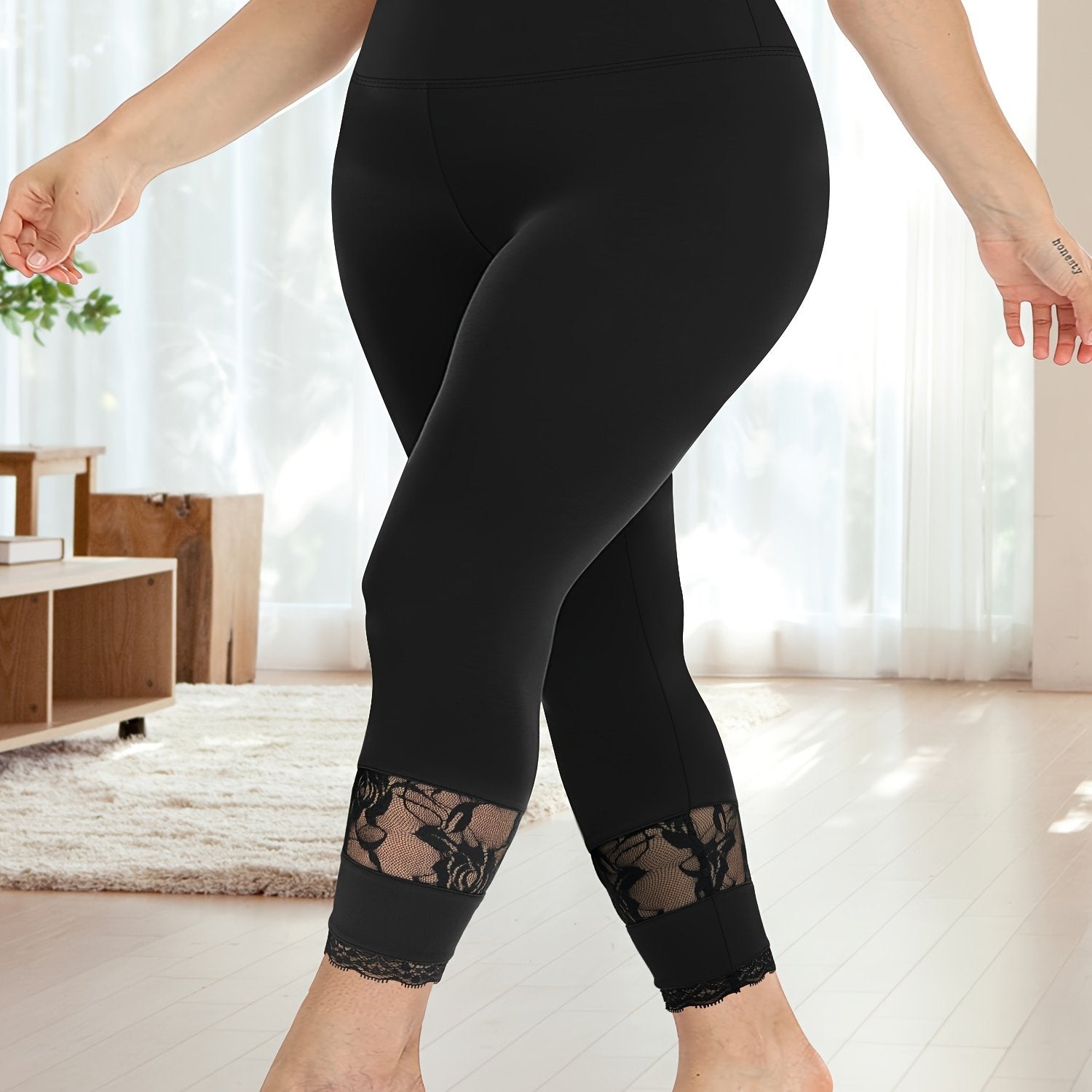 Plus o'lcham yuqori belli legginslar, elastik, ko'rinmaydigan, bir xil rang uchun ayollar