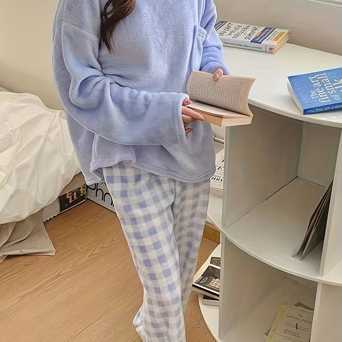 Plus Size Winter Fleece Pajama Set Women Plaid Sleepwear Loungewear