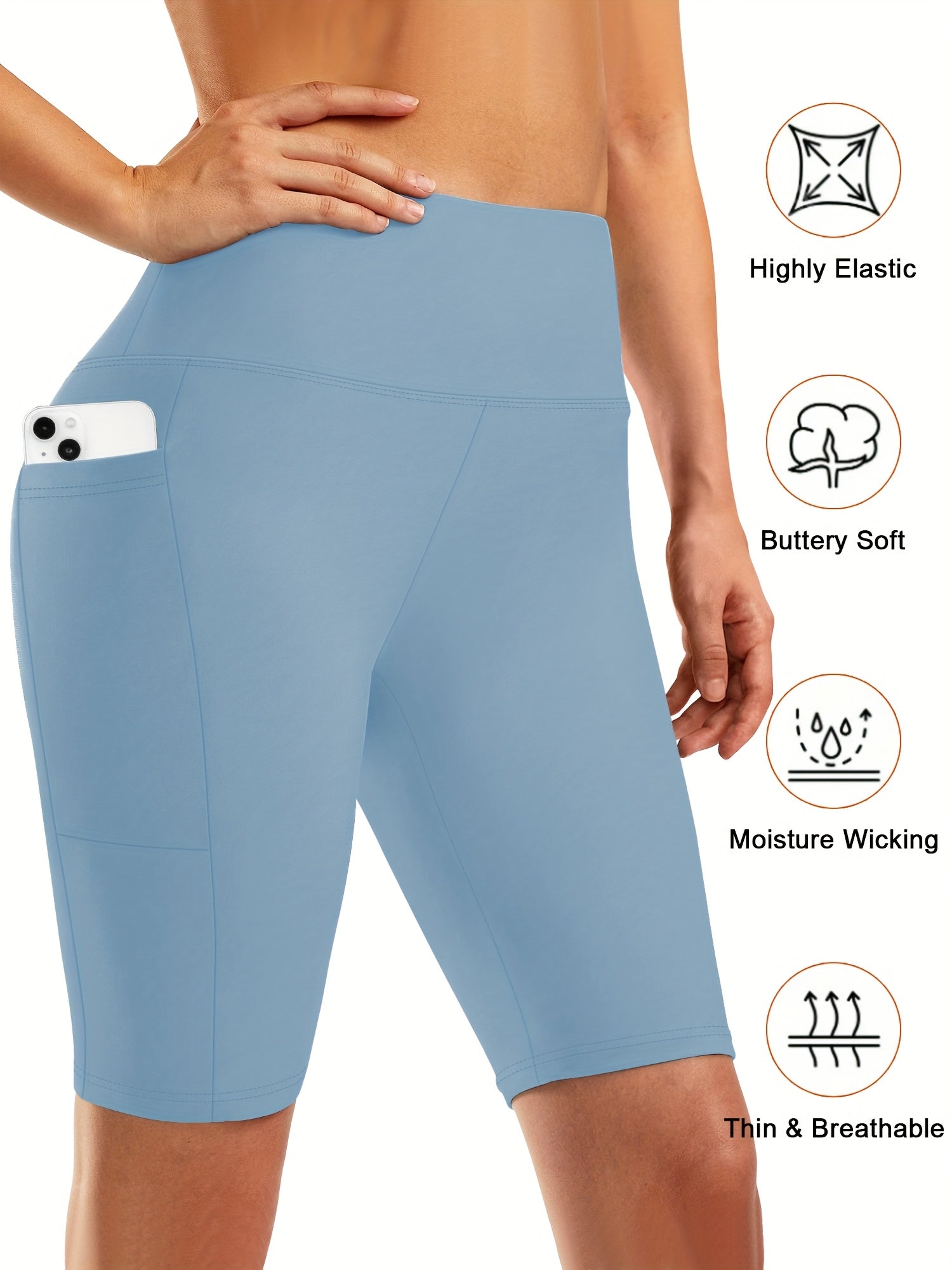 Pantalones cortos de tiro alto con elastano y bolsillos para mujer talla grande para verano