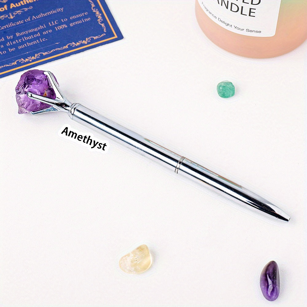 Large Natural Amethyst Crystal Raw Stone Pen Ballpoint for Stationery and Gifts