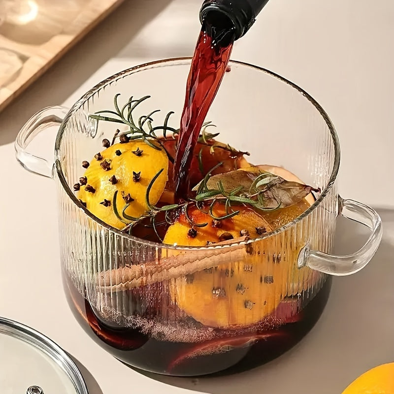 Glass Cooking Pot with Lid 1.6L Borosilicate Heat-Resistant Stove Top Kitchenware