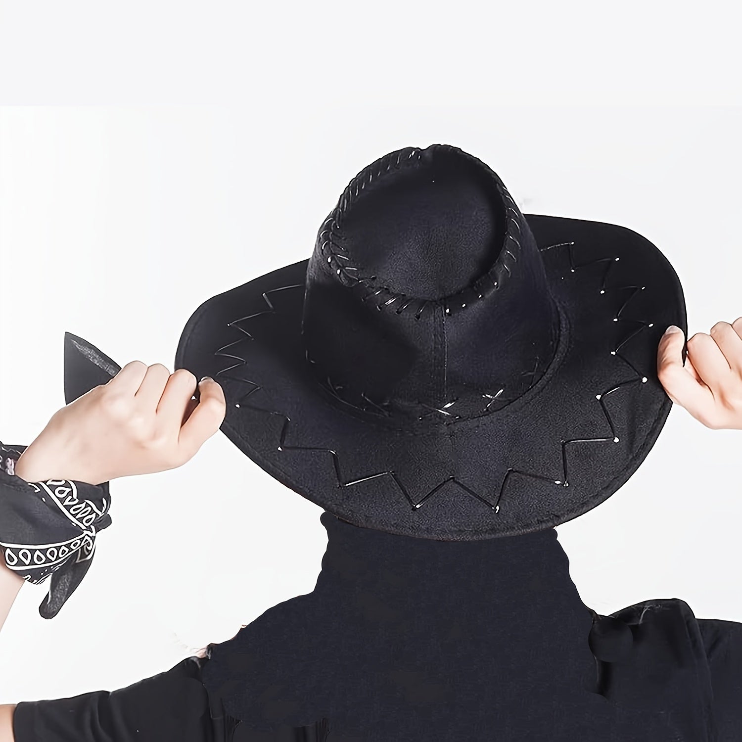 White Cowboy Costume for Adults with Hat Sunglasses and Bandana for Halloween