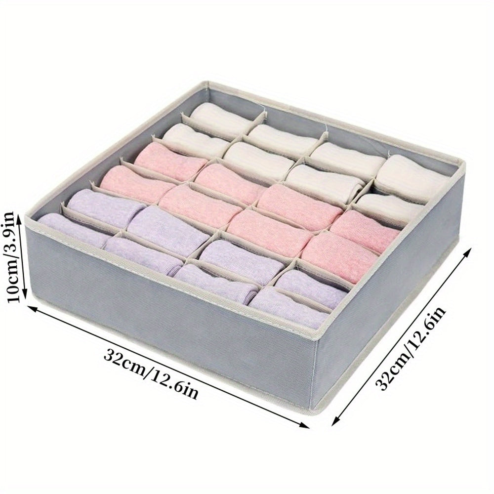Grey 24-Grid Collapsible Sock Drawer Organizer Non-Woven Fabric Closet Storage