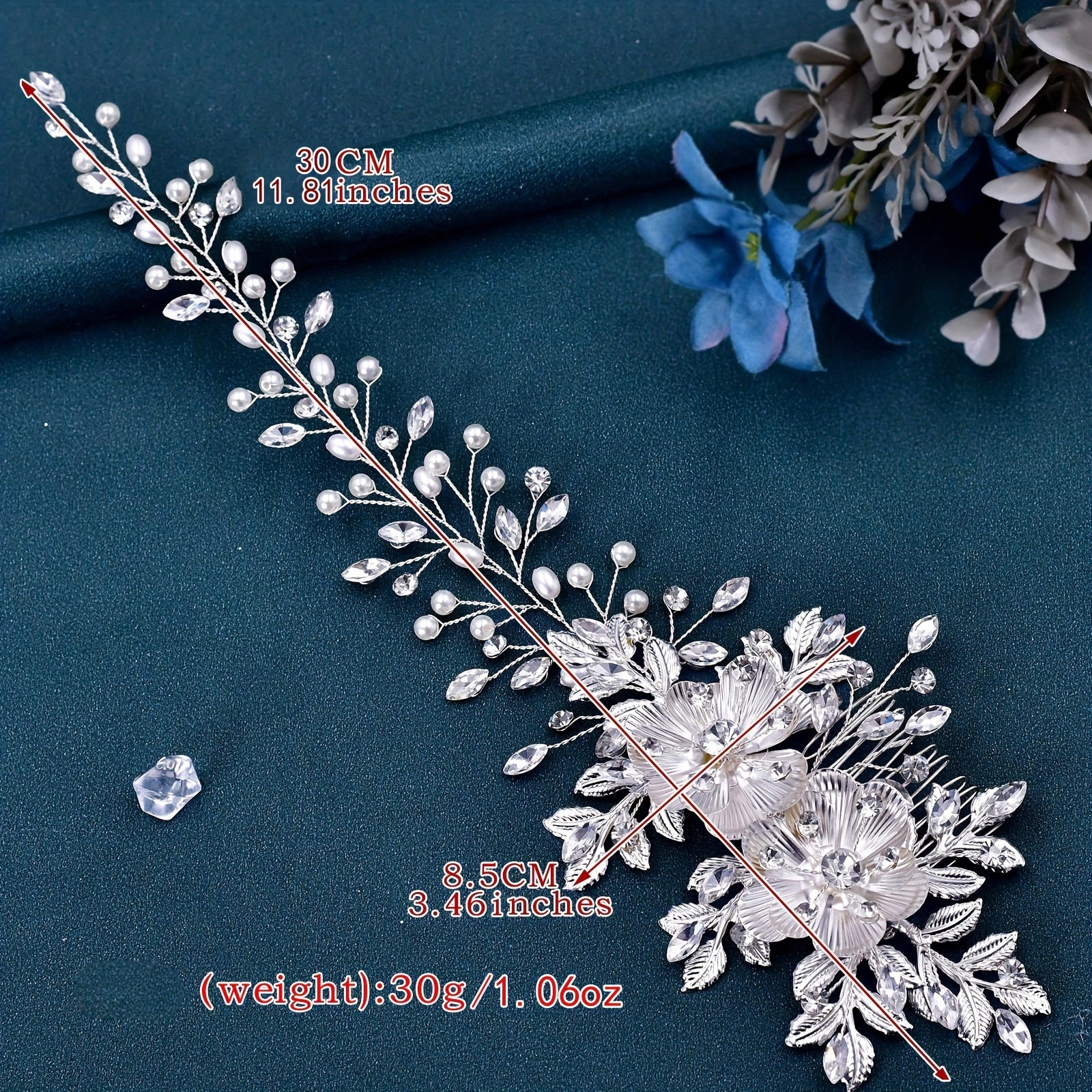 Elegant Rhinestone Hair Comb with Flower and Leaf Design for Bridal Wedding