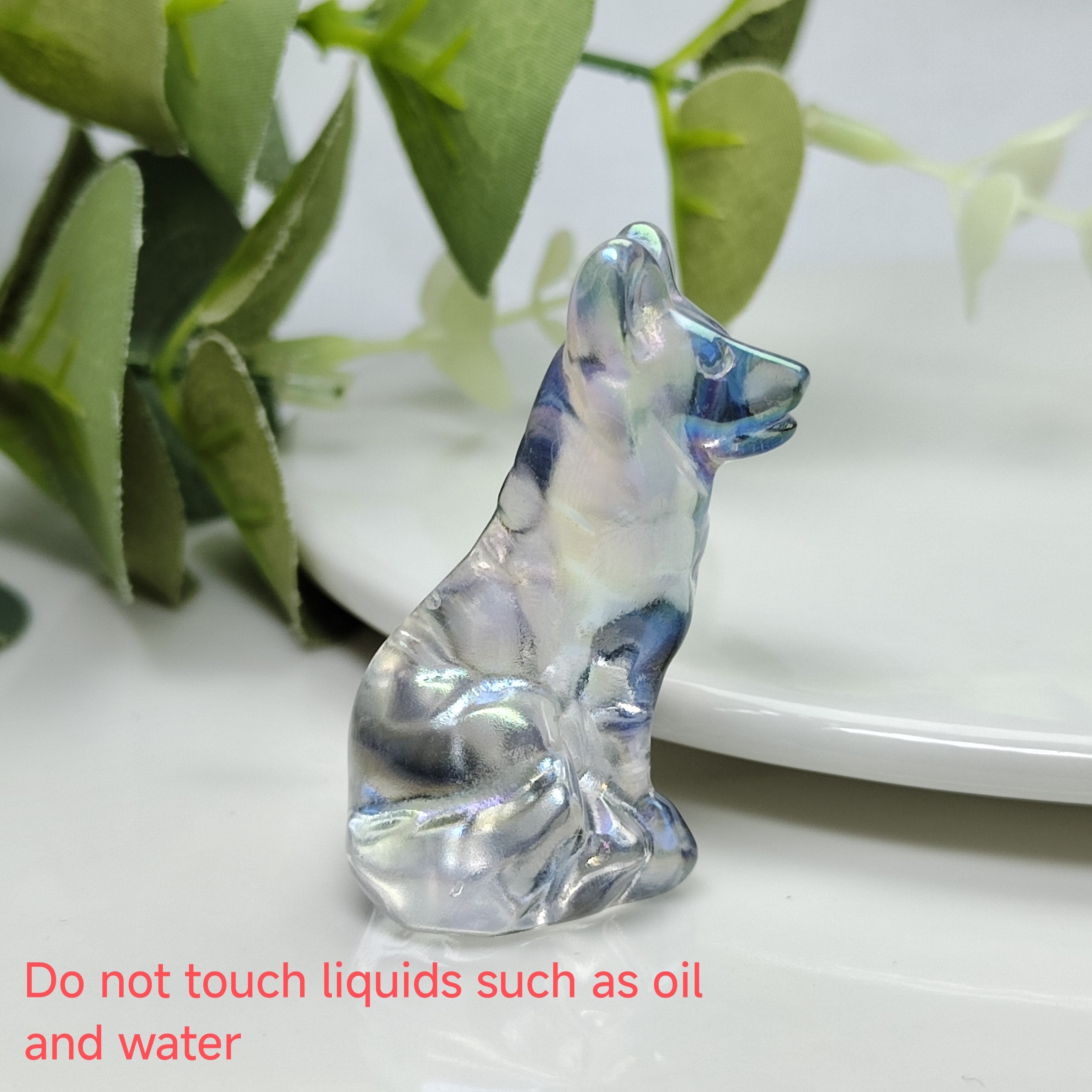 Kristall bilan oymali Bo'ri figuriya, uy bezaklari va sovg'alar uchun hayvon skulpturasi