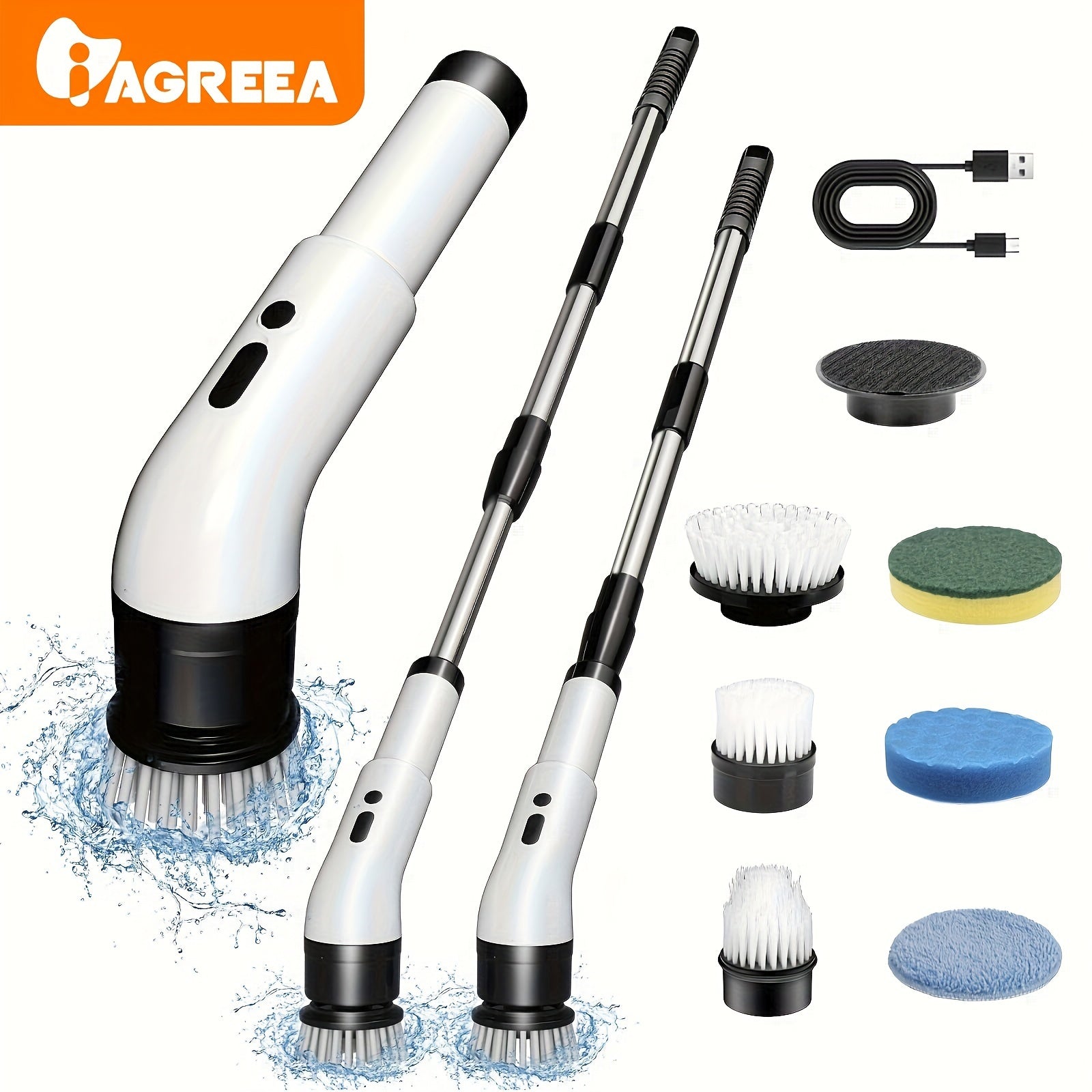Electric Cordless Rotating Cleaning Brush with 3 Speeds and Replaceable Heads for Tiles Bathtubs and Sinks