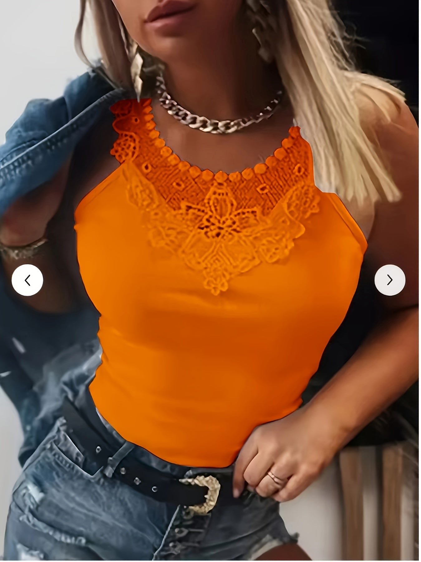 Топ без рукавов для женщин больших размеров с кружевной отделкой, полупрозрачная летняя блузка