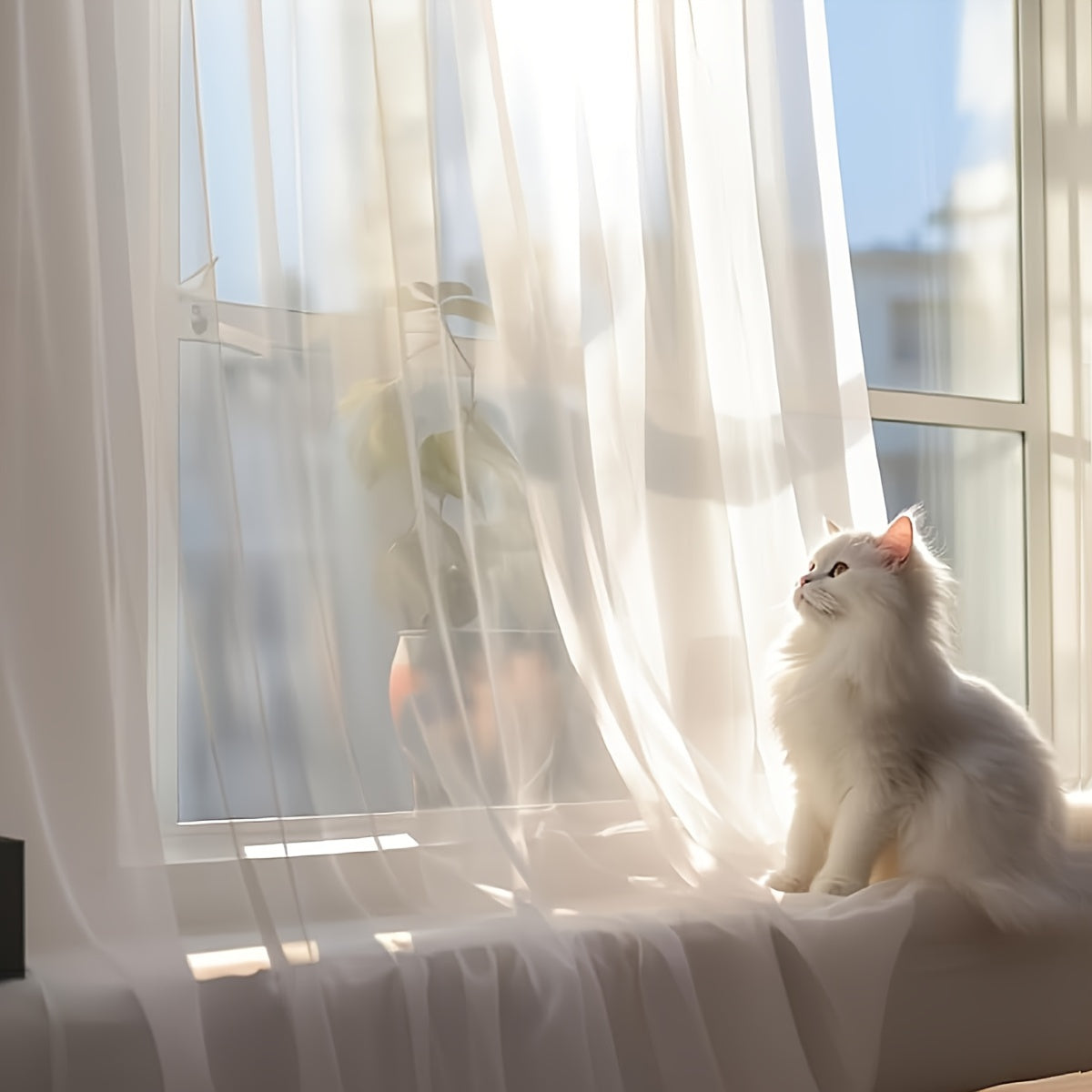 Set of 2 White Sheer Tulle Curtain Panels for Living Room or Bedroom Window Decor