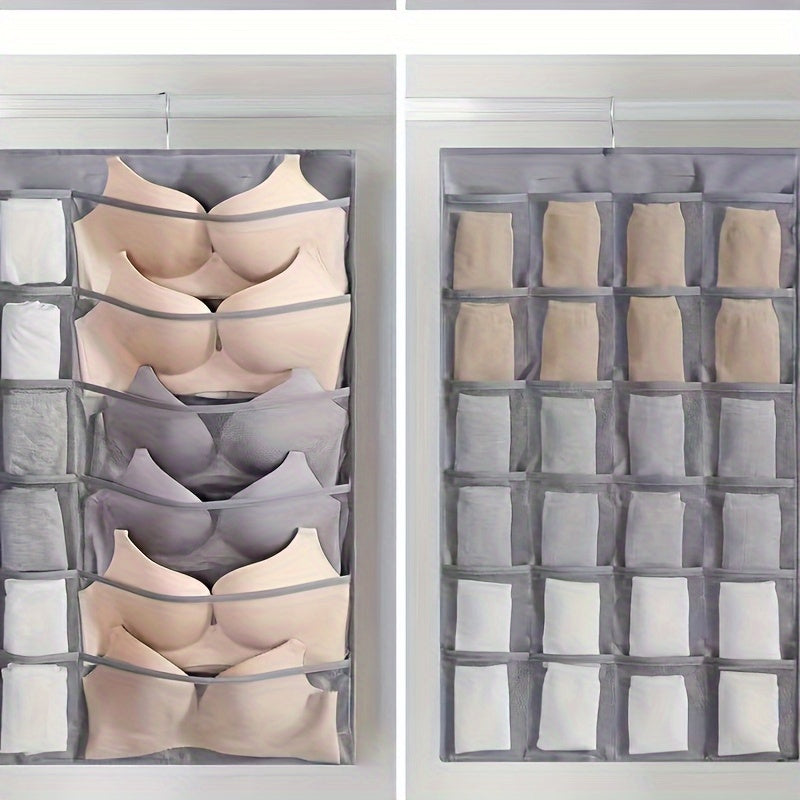 Dual-Sided Hanging Organizer for Underwear Socks Non Woven Foldable Grey Pink Ivory